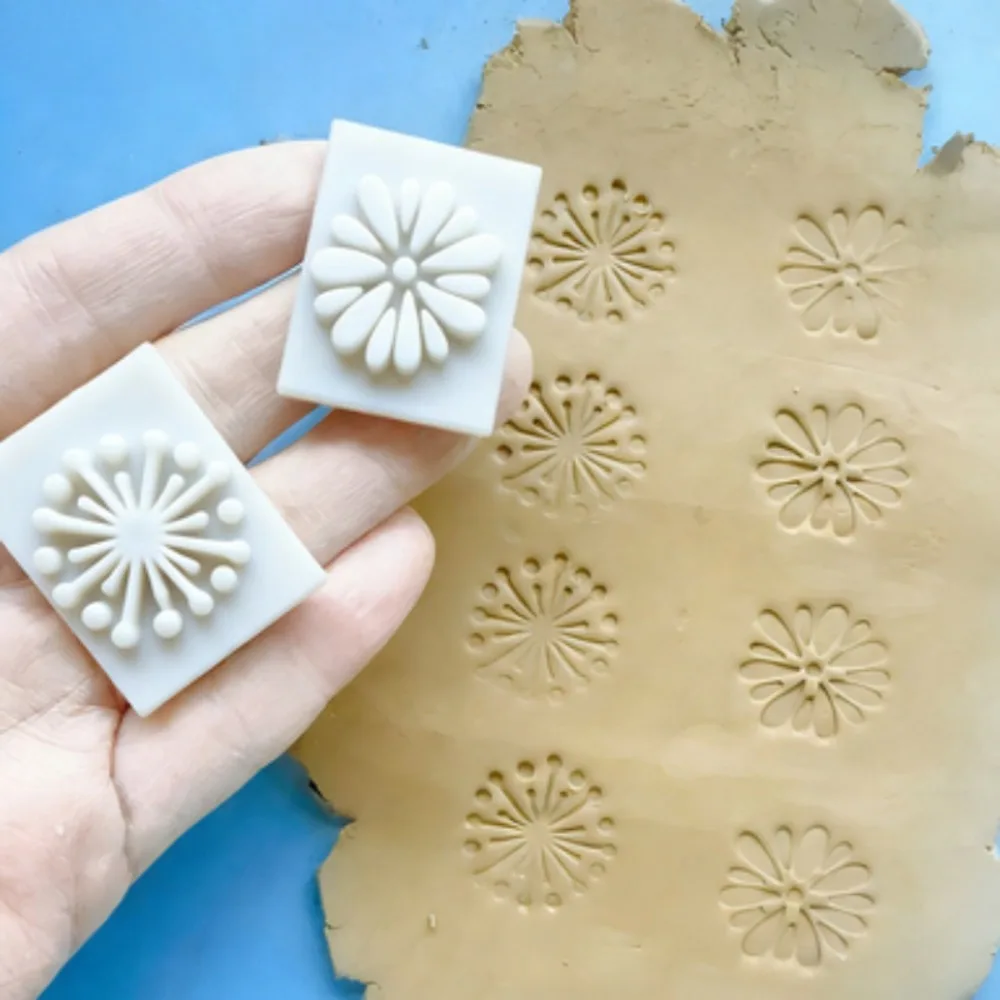 2Pcs Boho Wildflower Clay Stamps Dandelion Flower DesignTexture Molds for Polymer Clay Pottery Ceramic Decor Crafts