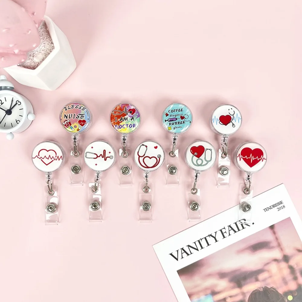 

Easy To Pull Buckle Nurse Retractable Badge Reel Simplicity Fashion Nurse ID Card Clips Cute ID Card Accessories