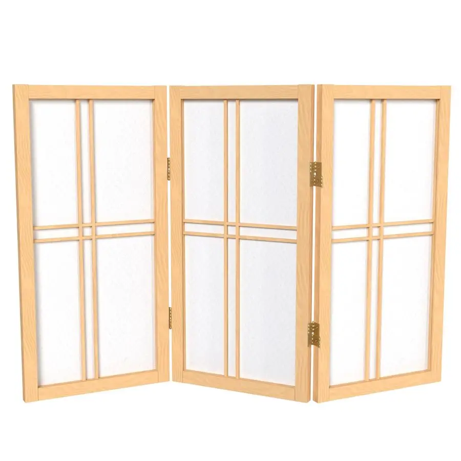 

Короткая настольная двойная перегородка-ширма из натурального дерева, 3 панели