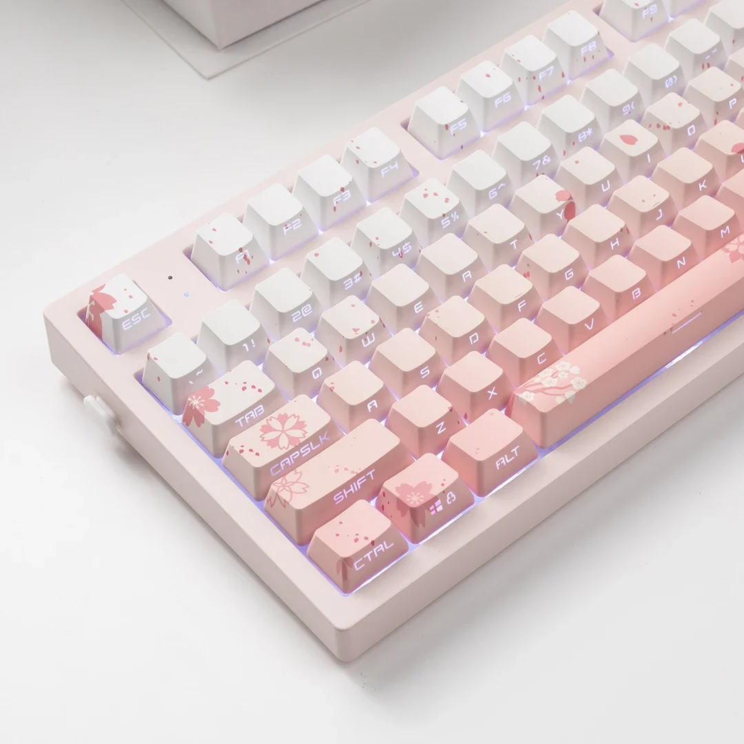 134 Keys Sakura Keycaps Side Print Pink PBT 5 Side Dye Sub OEM Height Backlight Mechanical Keyboard AULA F75 Ajazz Akko Mad 60he