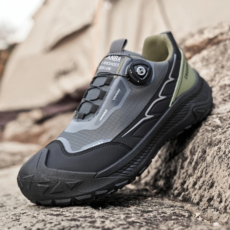 

Rotary Buckle Men's Trekking Sneakers Outdoor Platform Hiking Shoes Men Sports Shoes Comfortable Non-slip Climbing Walking Shoes
