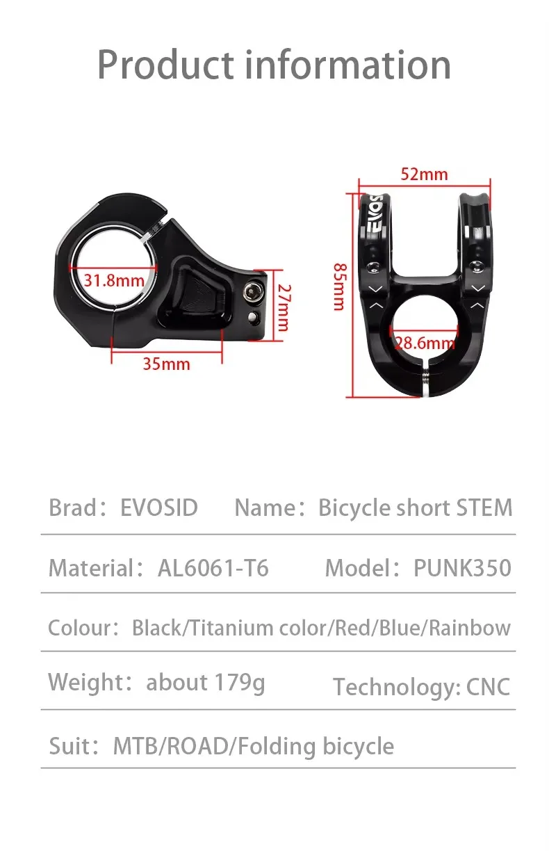 EVOSID MTB Fahrrad-Vorbau 35mm Rennrad Mountainbike-Vorbau 31,8MM CNC MTB Fahrrad-Lenkeraufsatz Aluminium Hochfester Fahrrad-Vorbau – Detail 3