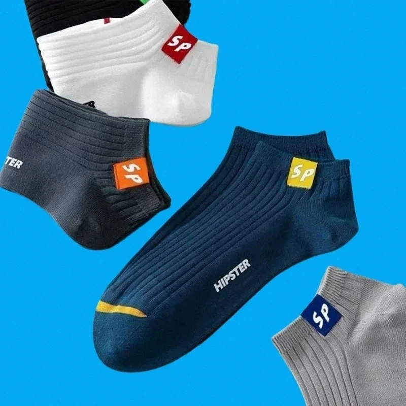 5/10 Pairs Shallow Mouth Sports Low-Cut Socks Men's Ankle Short Socks High Quality Fashion English Letter SP Cotton Boat Socks