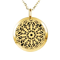 With chain Snow 30mm Stainless Steel Essential Oils Aromatherapy Locket Perfume Diffuser Necklace