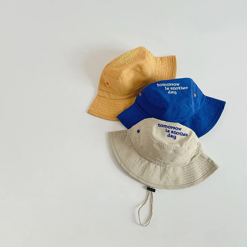 Quick-Dry Bucket Hat for Kids Solid Color Letter Boys Girls Fisherman Hats UV Protection Children Panama Basin Cap image 4