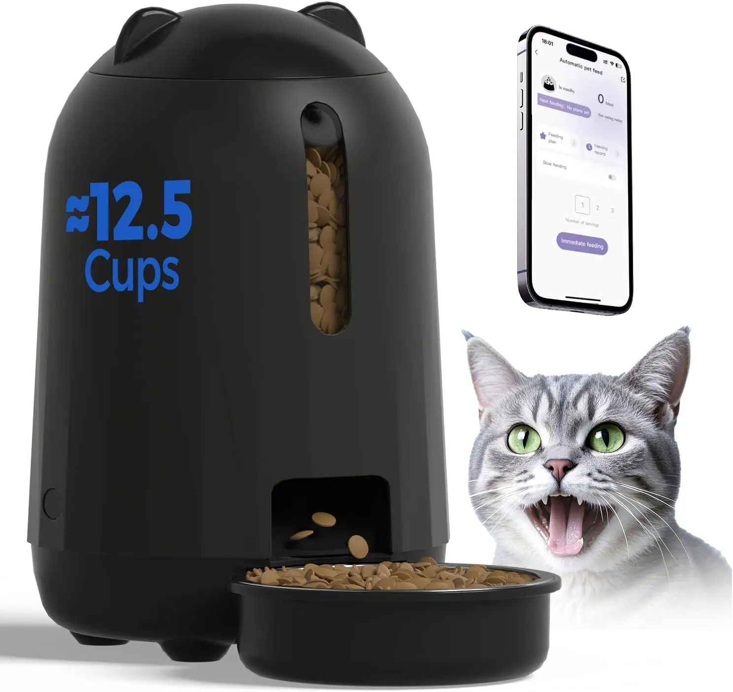

WiFi Automatic Cat Feeder with App Control, 3L Dual Power Pet Food Dispenser, Detachable for Easy Cleaning