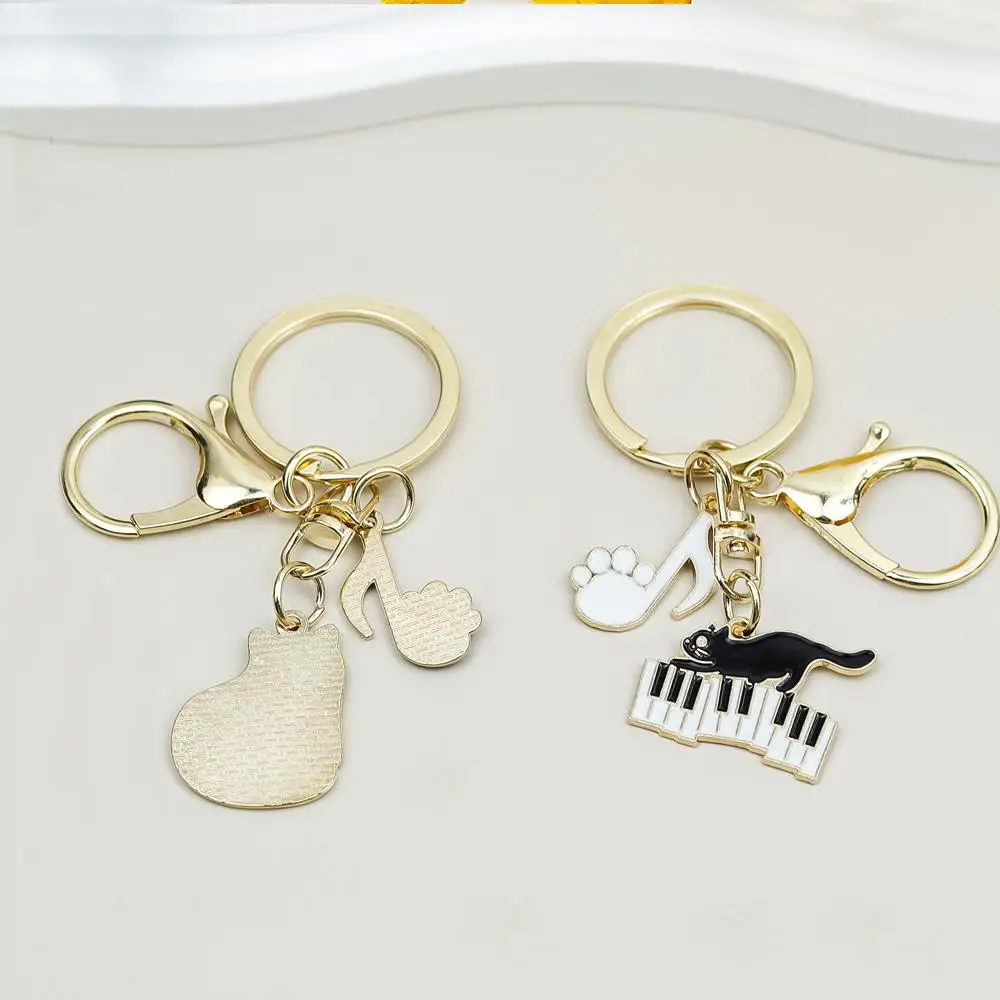 Cute Enamel Keychains Black Cat Music Note Piano Pet Key Rings For Women Men Musician Friend Gift Handbag Decoration Jewelry