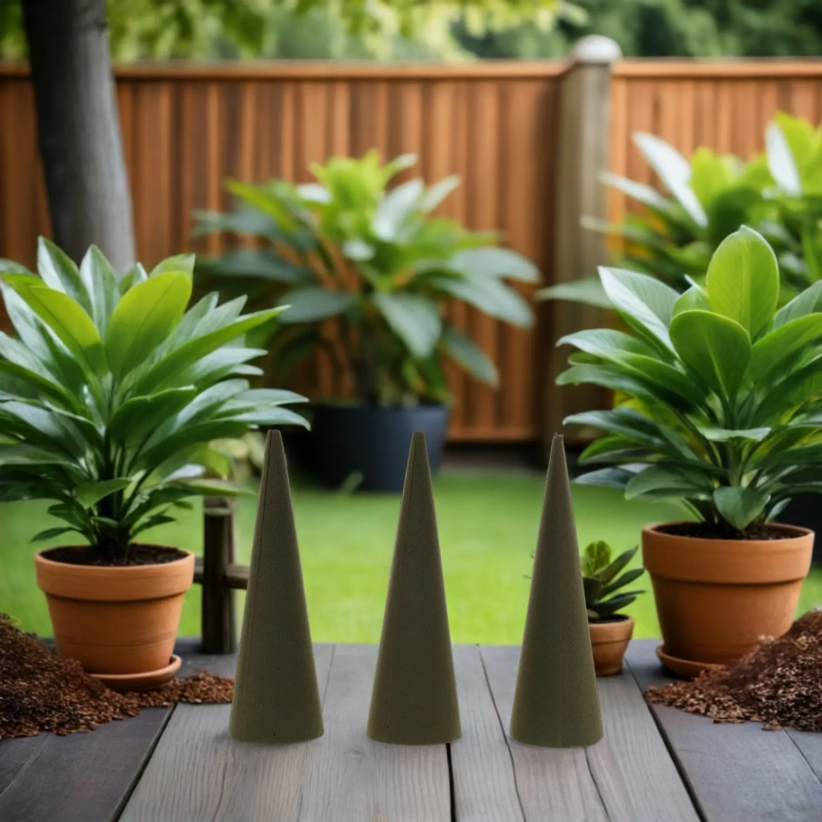 

3Pcs Floral Foam Cones Green Cone-Shaped Flower Blocks Wedding Birthday Party Arrangement DIY Dry Wet Floral Foam