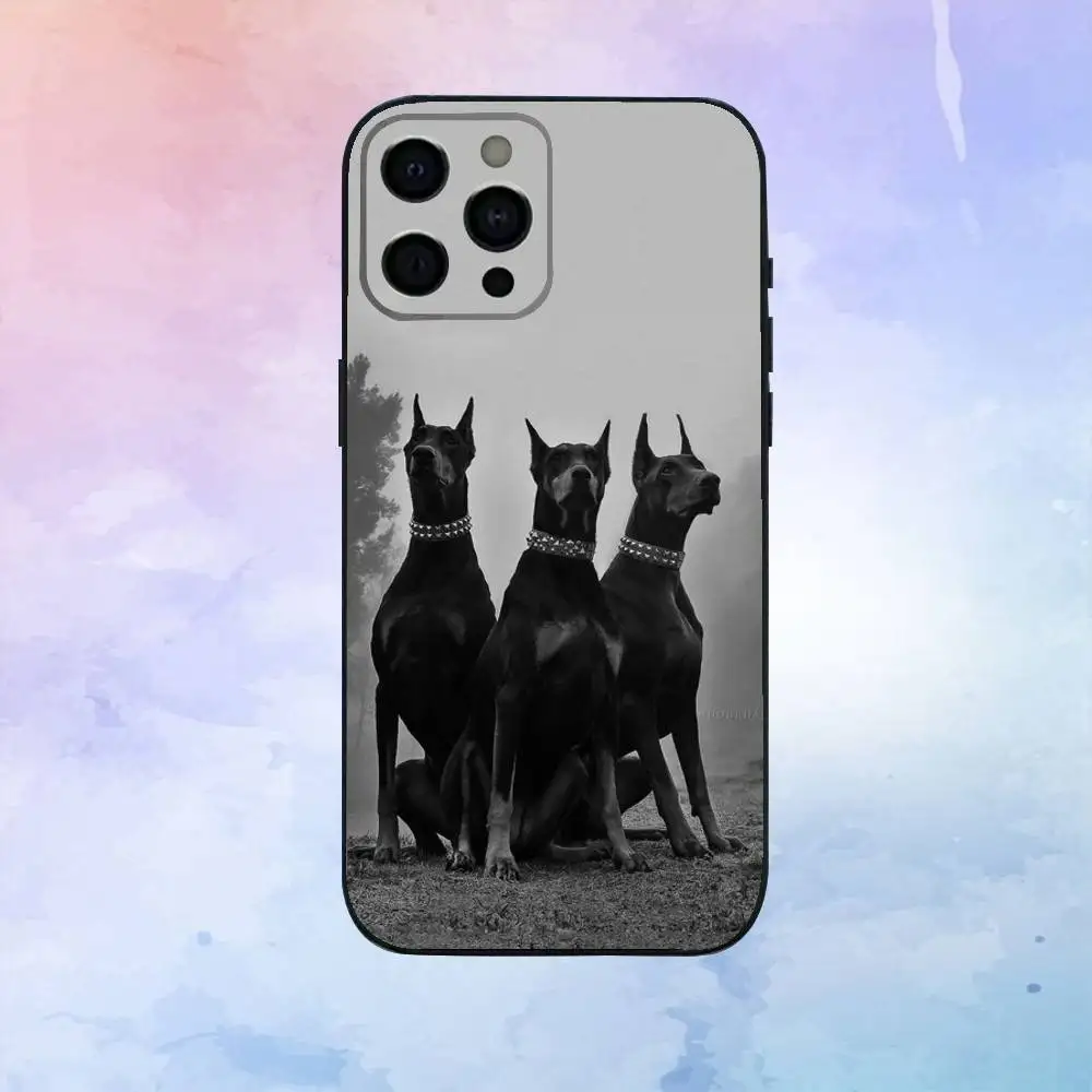 Doberman hond telefoonhoesje voor iPhone17,16,15,14,13,12,11 Plus, Pro Max zachte zwarte hoes