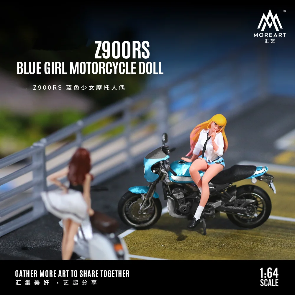 More Art 1:64  Z900RS Blue Girl Motorcycle Doll Set Model For Display & Collection & Gift