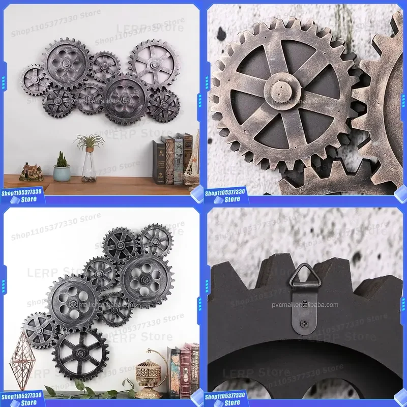 Large MDF Wooden Gear Wall Decor Antique Vintage Country Industrial Style Oversized Home Decoration Art Piece for Living Room