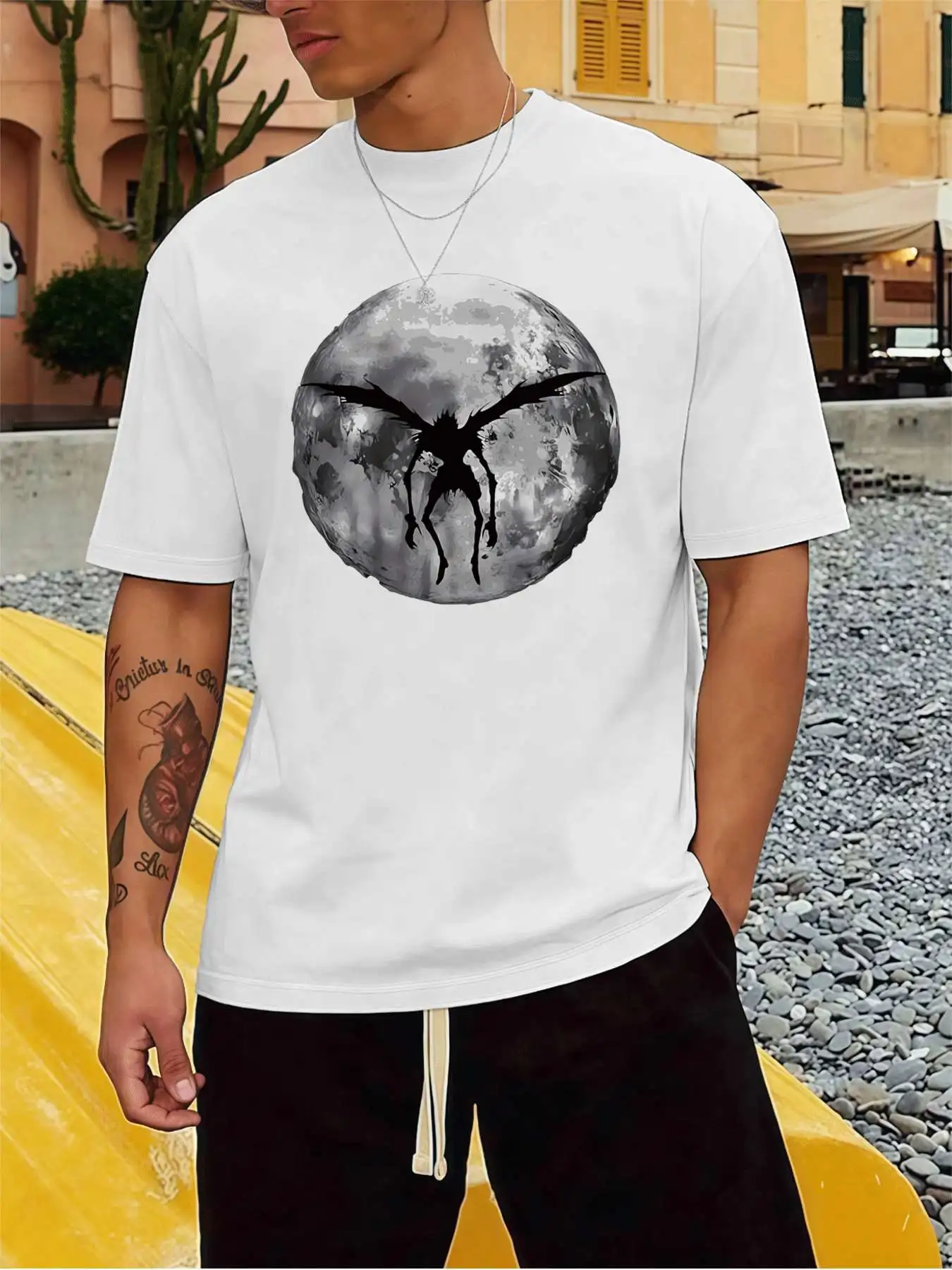 

Мужская футболка с рисунком Death Note Ryuk, 220 г/м2, новая летняя повседневная футболка с круглым вырезом из чистого хлопка с короткими рукавами