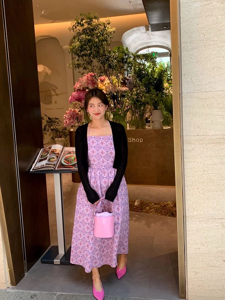 ピンクのストラップレスサマードレス レディース 2025年新作 バックレスドレス 韓国風 ハイウエスト Aライン ロングドレス 花柄プリント