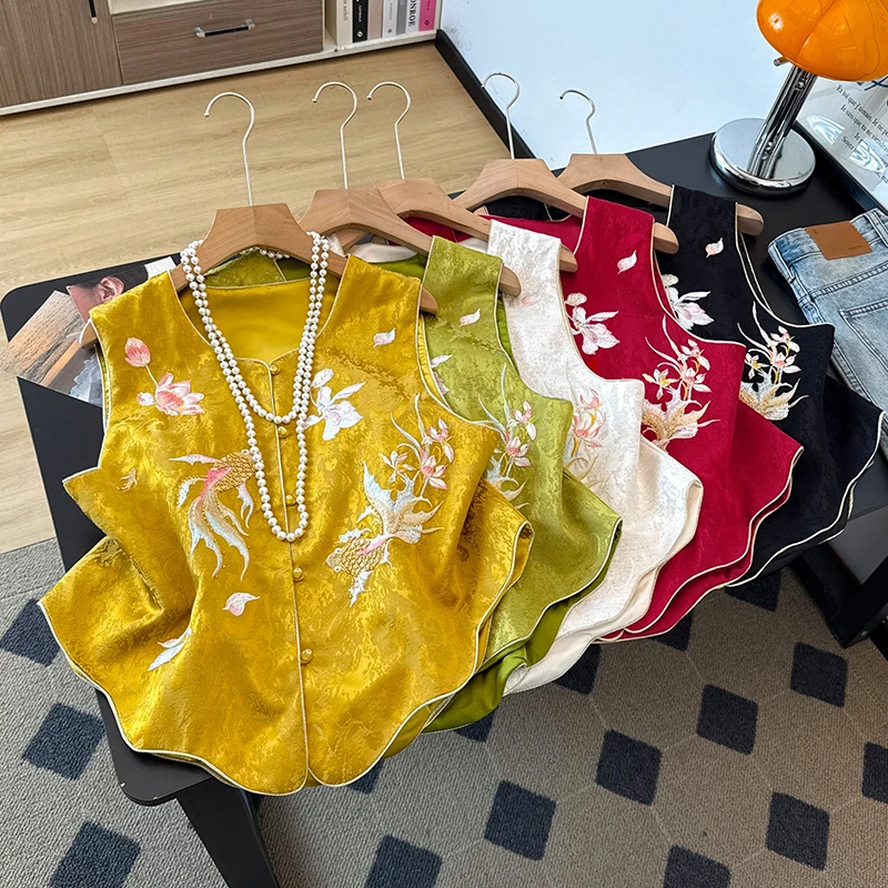 New Chinese Style Heavy Embroidery round Neck Women's Jacket Ancient Costume Floral Motif Polyester Fiber Stage Costume