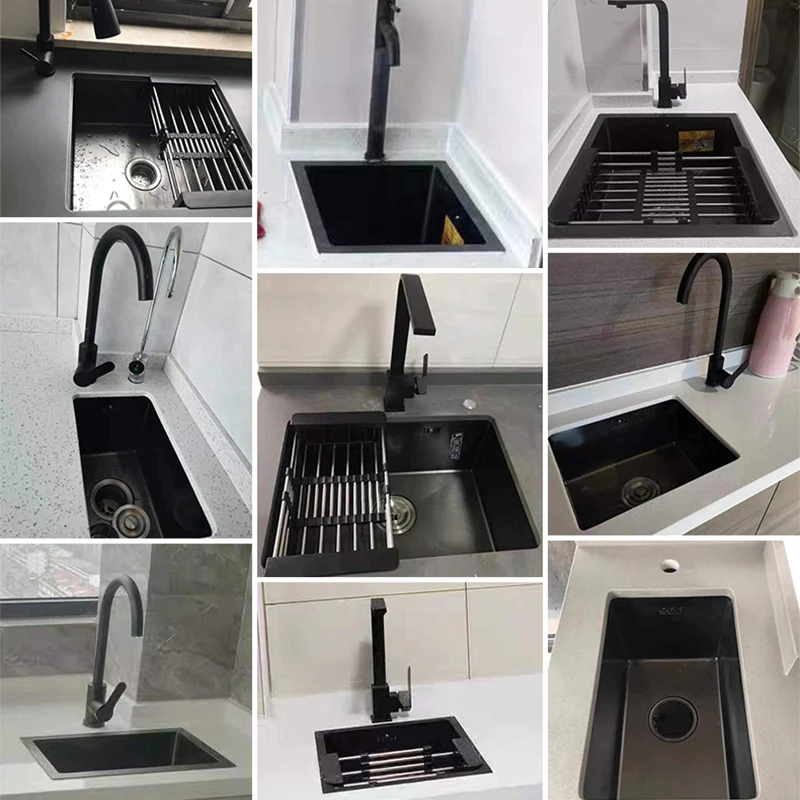 Imagem -04 - Stainless Steel Kitchen Sink Small Black Bar Sink Single Bowl Home Improvement Drenar Acessórios Undermount 38x30cm 304