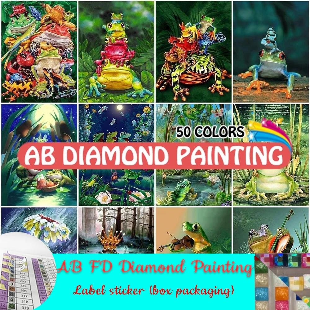 AB FD Diamond Painting Frog DIY Full Square Round Drill Mosaic Art Crafts Embroidery Animal Picture Rhinestone Mosaic Wall Decor