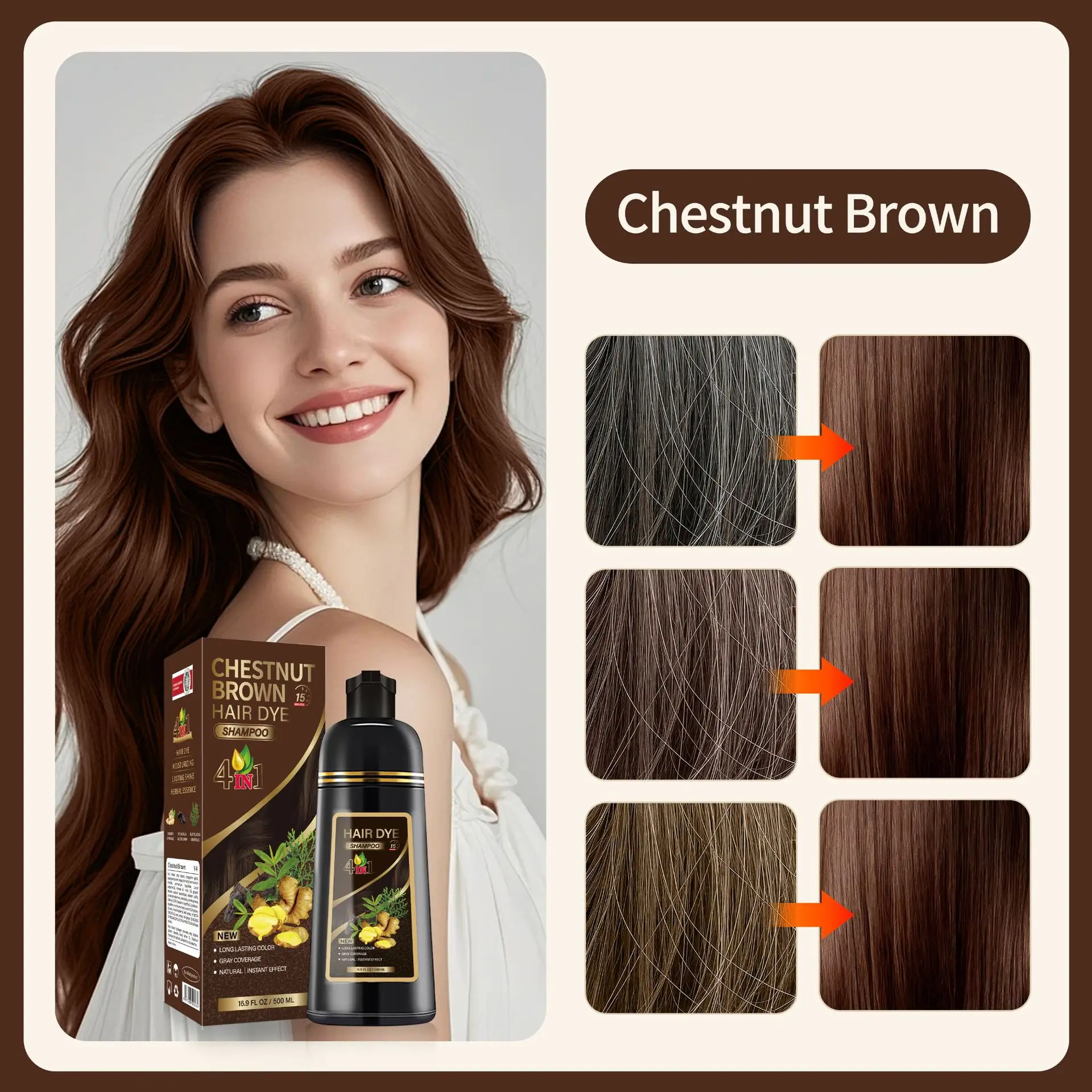 3 In 1 Instant Coloring Shampo Change Hair Color Gray Hair to Black Natural Black Color for Men Women Hair Dye Deep Nourishing