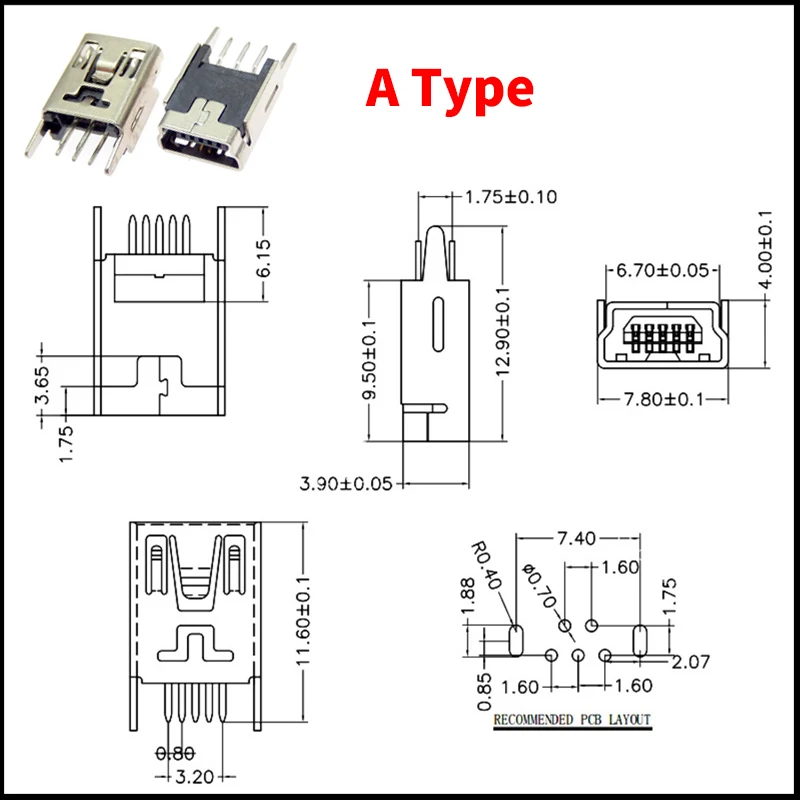 45/90 stücke 9 Typ Mini USB SMT dip 5 Pin Typ B Männlich Weiblich Stecker Port Jack Schwanz Buchse stecker Terminal Kits für Diy Reparatur – Detail 4