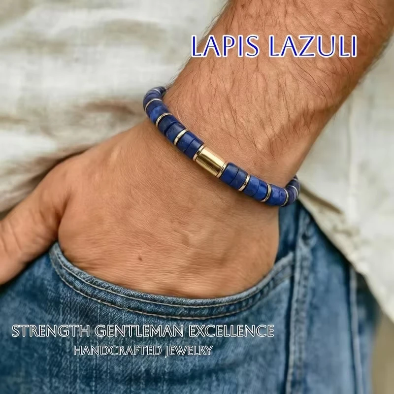 Jardme Lapis Lazuli Bead Bracelet for Men Symbolizing Strength and Success Stretch Energy Bracelet Jewelry Gifts