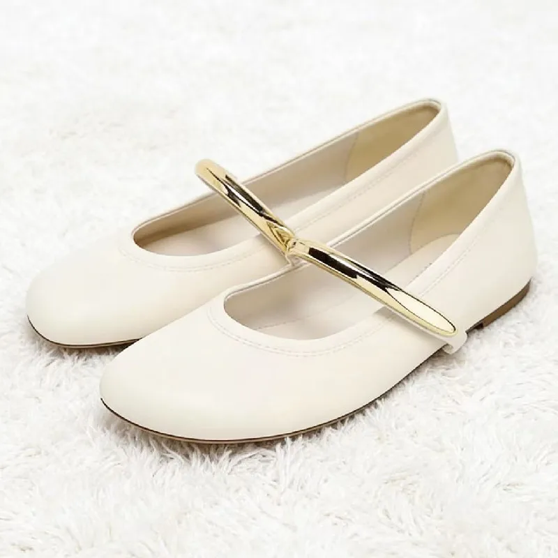 

Luxury Designer Ballet Flats for Women Metallic Decoration Round-Toe Soft Mary Jane Shoes Comfortable Light Summer Women's Shoes
