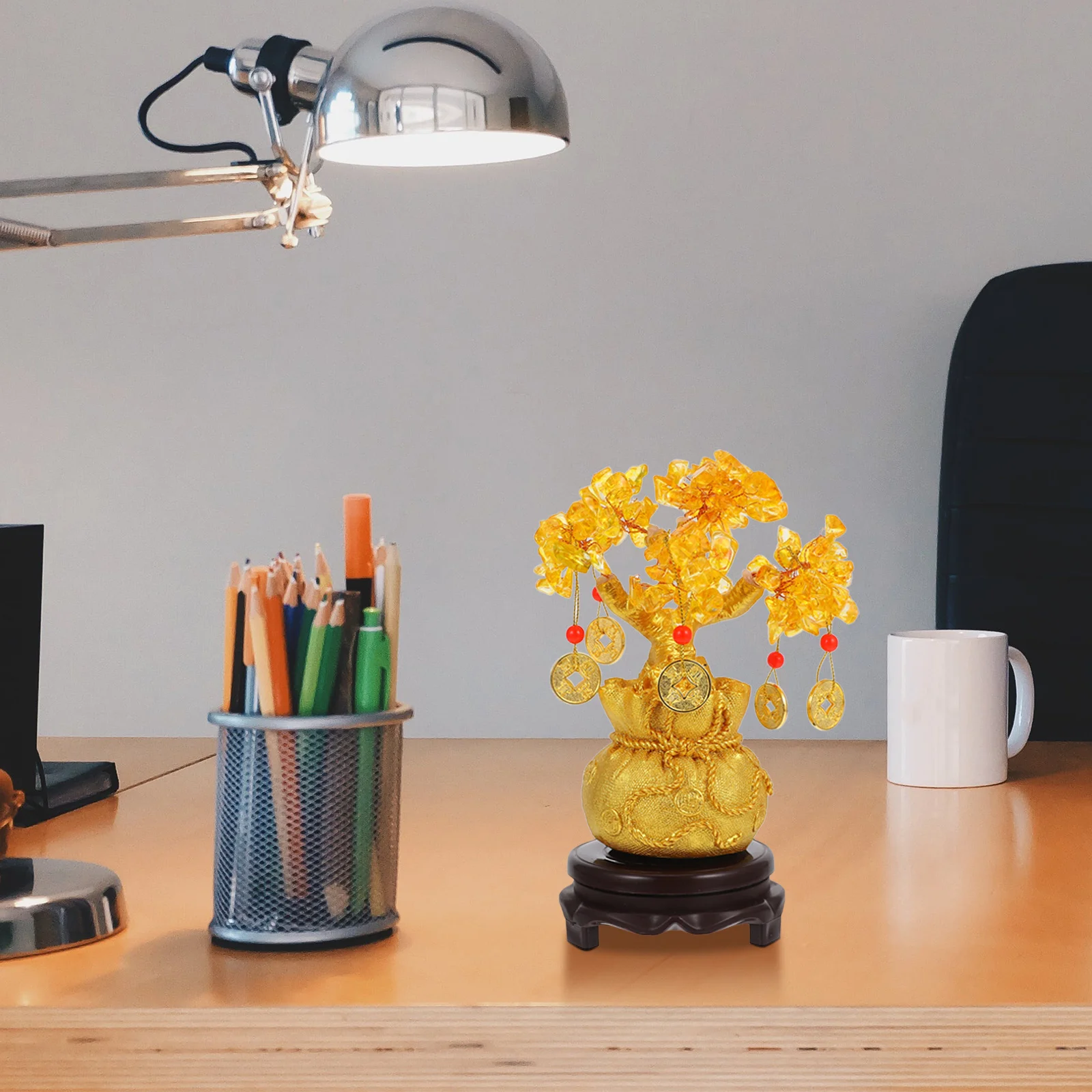 

Natural Crystal Tree Wealth Luck Ornament Bonsai Style Money Plant Desktop Decoration Feng Shui Gift for Home Office Interior