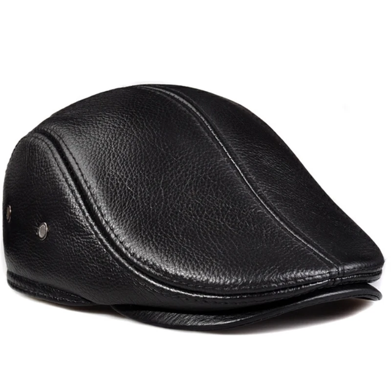 

Новинка 2025 года, качественный берет из натуральной кожи, мужская теплая ветрозащитная зимняя кепка, джентльменская фуражка, винтажная модная теплая шляпа в виде утконоса