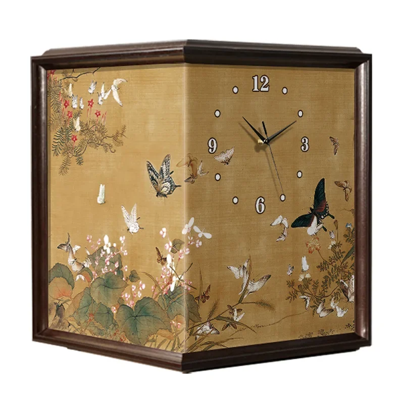 Retro wall clock, decorative painting living room creativity, luminous clock without punching holes double-sided
