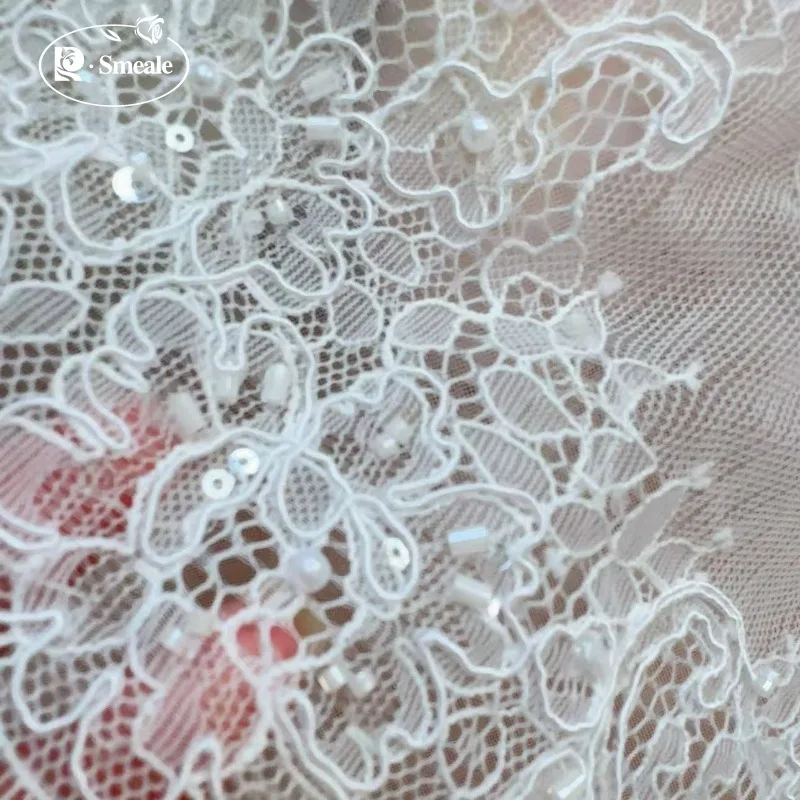 3 Meter/Stück. Hochwertiger weißer Perlenstickerei-Spitzenkopfschleier, Hochzeitskleid, Dekorationszubehör, handgemachte DIY-Nähzubehörteile. – Detail 5