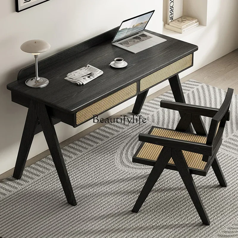 

yj21 retro solid wood desk small apartment study bedroom home