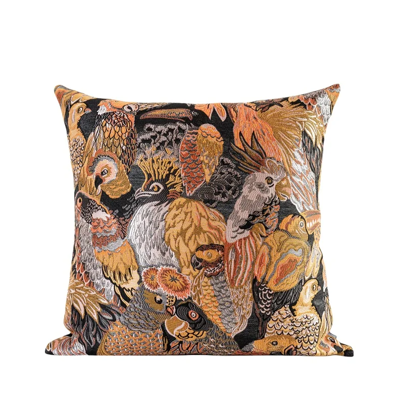 Parrot Pillows Luxury Orange Jacquard Cushion Case 50x50 Square Decorative Pillow Cover For Sofa Chair Home Decorations