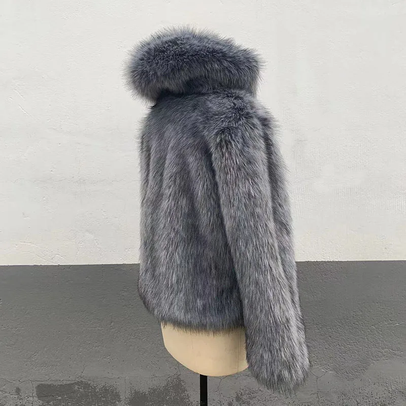 Faux Raccoon Silver Fox Fur Coat for Women, Hooded Warm Jacket, Thick Outerwear, New Style, Fashion, Winter