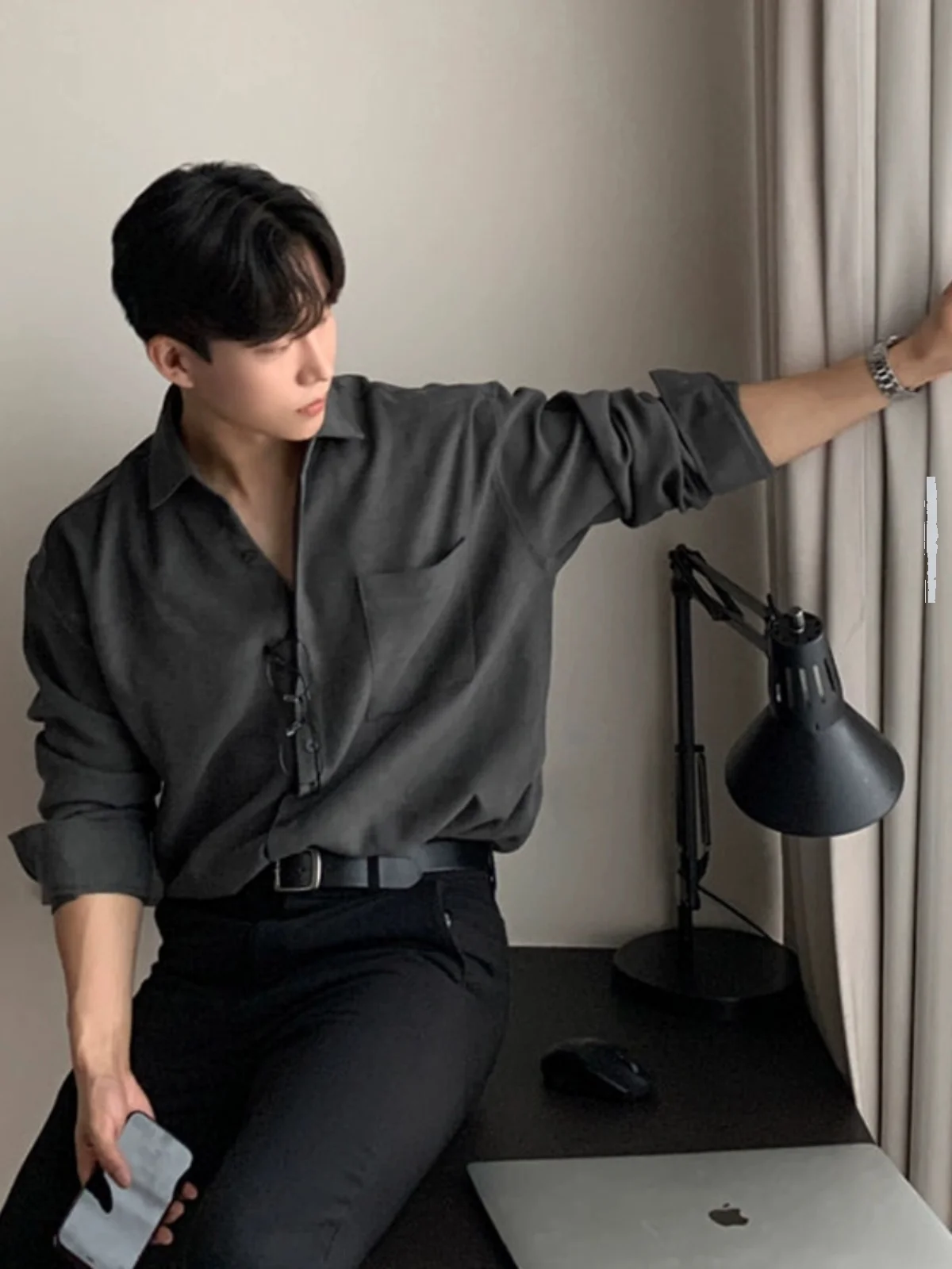 아이스 실크 셔츠 남성용 긴팔 가을 유행 아이스 실크 긴팔 남성용 셔츠 남방 셔츠 남성용 긴팔 가을 유행 셔츠