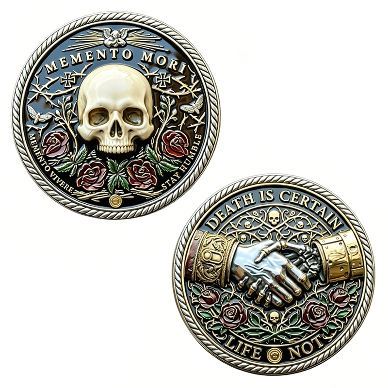 1pc Memento Mori Challenge Coin Skull & Rose Commemorative Coin 