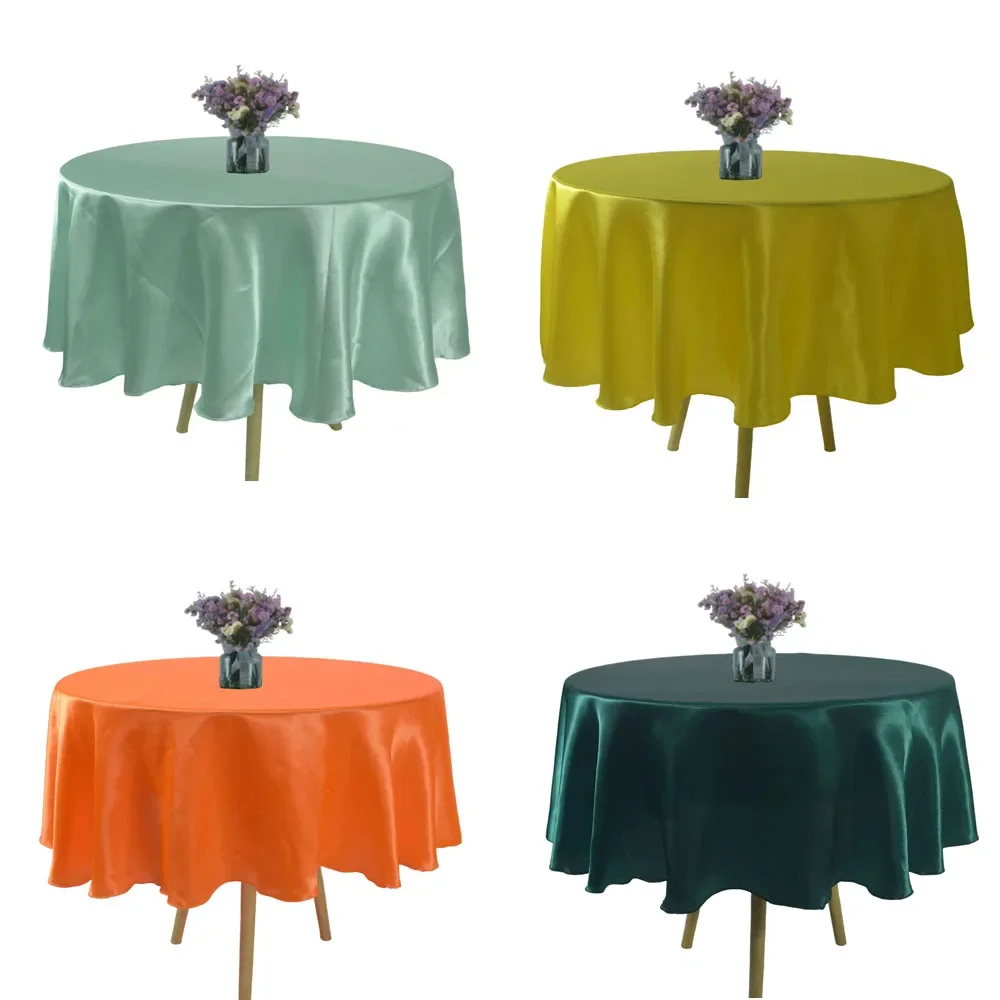 Round 145cm Table Cloth Satin Tablecloth Overlays Wedding Christmas Baby Shower Birthday Banquet Decor Outdoor Table Cover