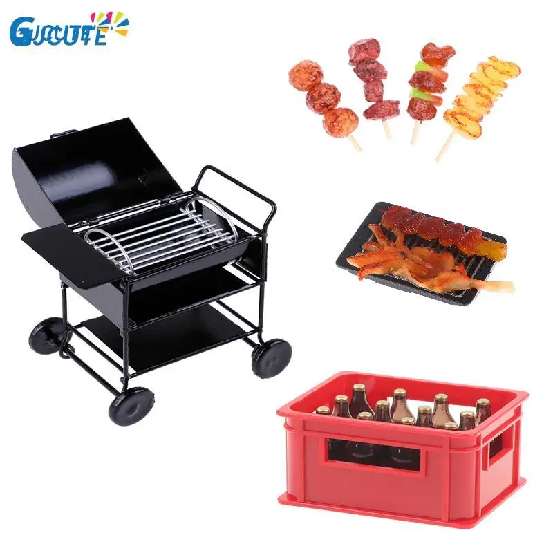 1/12 Dollhouse Miniature Metal Barbeque BBQ Roasting Oven Picnic Accessories Metal Kitchen Beer Pretend Toys Ware Accessories 