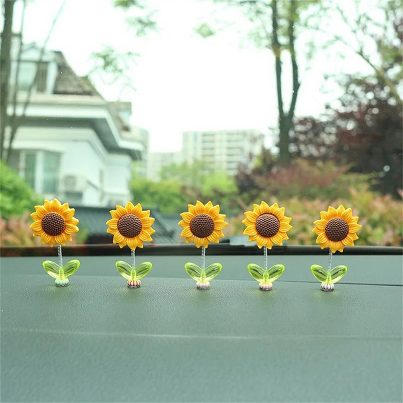 Adornos de coche con diseño de girasol, decoración de borde de ventana de coche, accesorios de decoración Interior de coche, 5 piezas