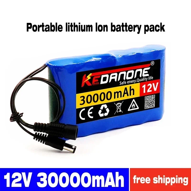 12V Portable Battery 30000mAh Standard Capacity Battery DC 12.6V 30Ah CCTV Camera Monitor + Charger