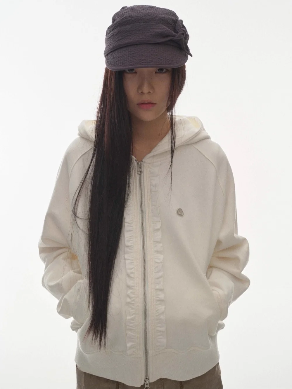 فريدة من نوعها SEI ort عارضة مقنعين البلوز Jaet الكورية Sle زخرفة خشبية كل مباراة خفيفة الوزن المرأة ملابس خارجية