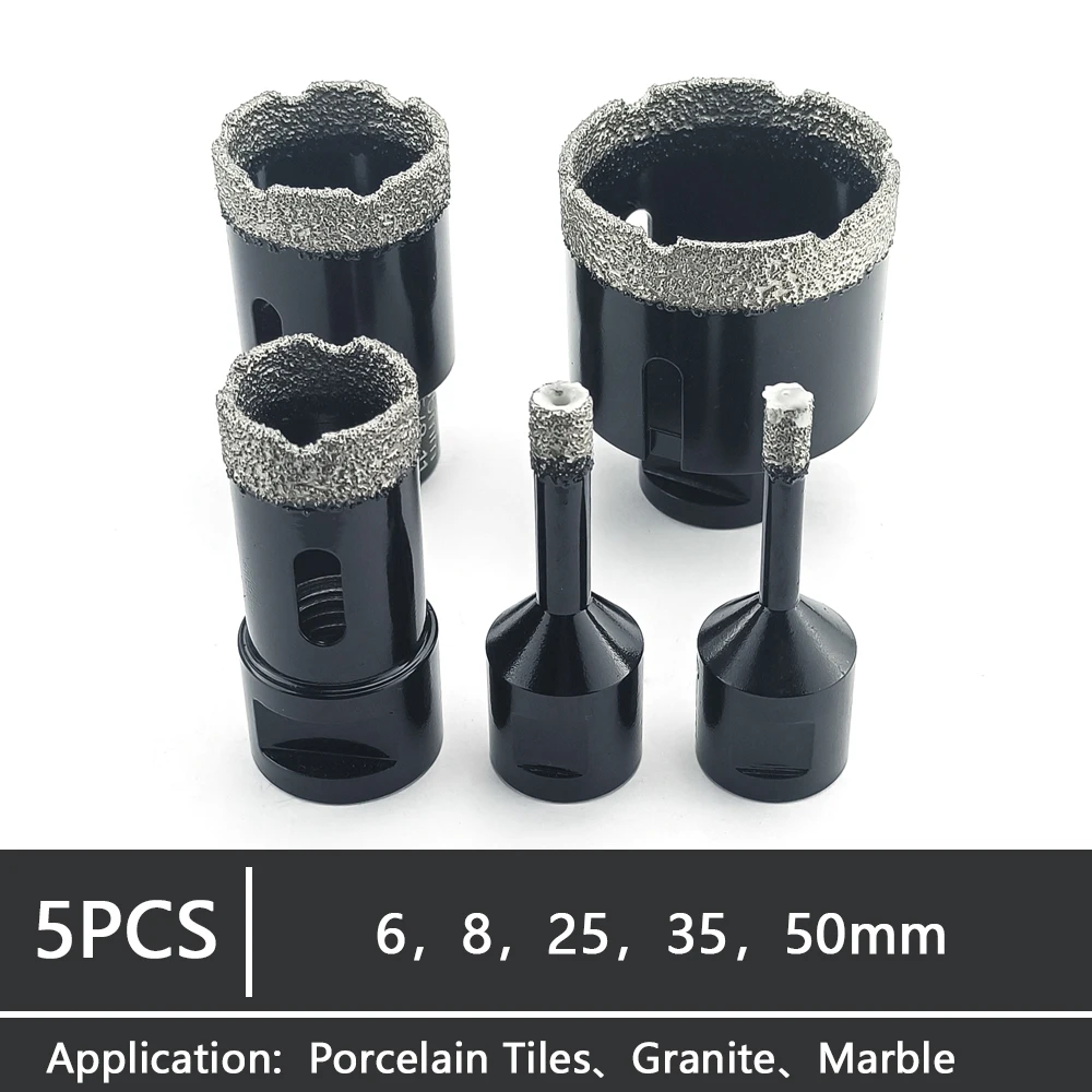 5Pcs M14 Thread Diamond Dry Drill Bit Vacuum Brazed Drilling Core Bits Set Porcelain Tiles Crowns Granite Marble Hole Saw Tools