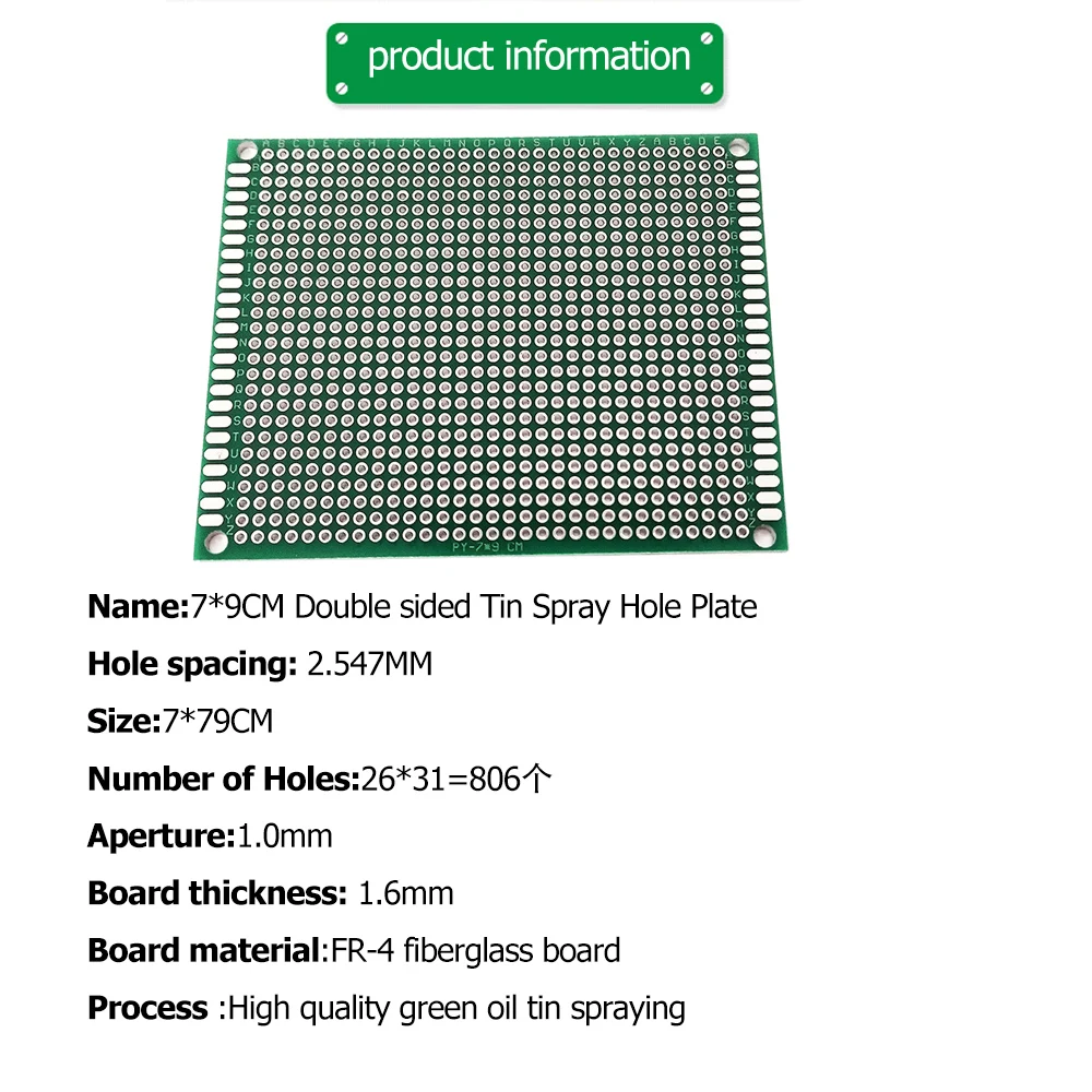 5 uds Universal 7x9 FR-4 fibra de vidrio de doble cara placa de pruebas DIY Kit de Protoboard electrónico para creación de prototipos de circuitos PCB