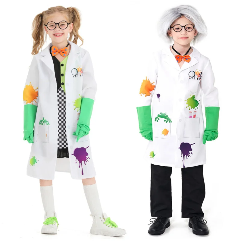 Jungen Mädchen verrückte Wissenschaftler Halloween Cosplay Kostüm Geburtstags feiern Karneval Uniform 2024