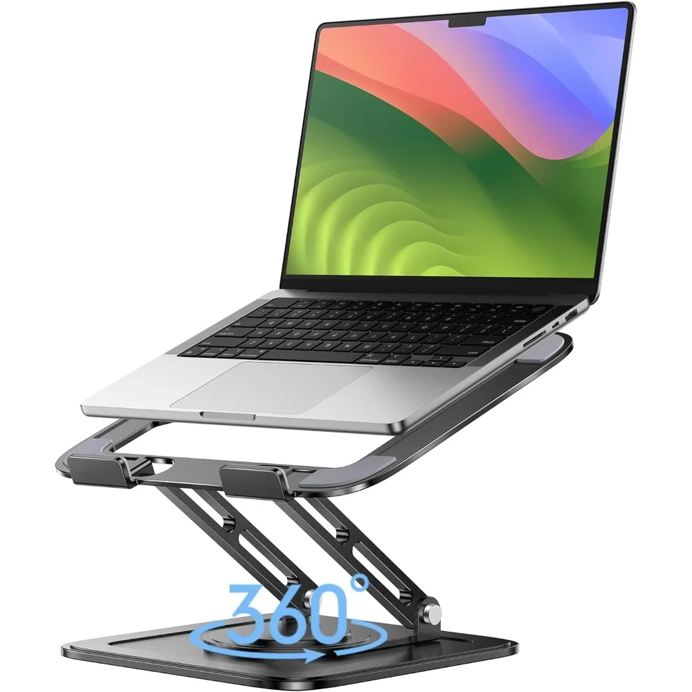 

Adjustable Laptop Stand, Computer Stand with 360 Rotating Base, Ergonomic Laptop Riser Mount for Desk Foldable Protable Computer