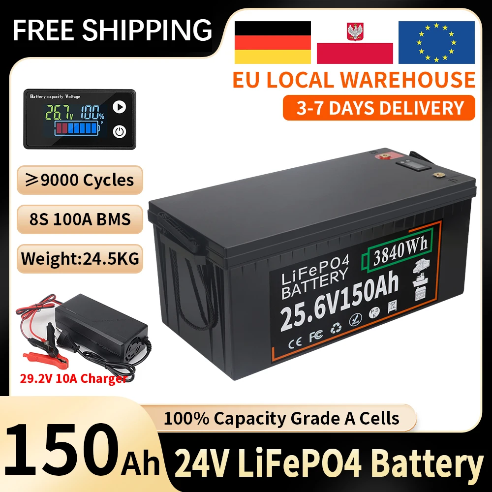 12V 24V 100AH 200AH 300AH 350AH 600AH LiFePO4 Lithium Iron Phosphate Battery Built-in BMS For RV Campers Golf Cart Solar Storage