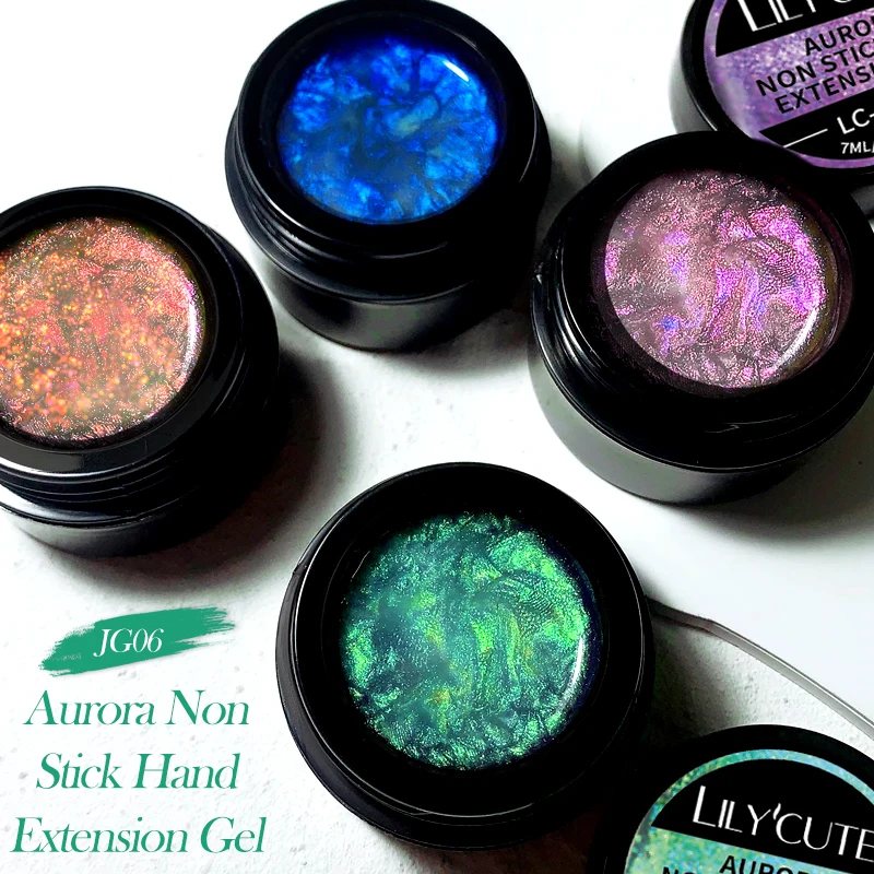 LILYCUTE 7ml Aurora Non Stick Hand Extension Gel Nail Polish For 3D Shaping Nail Art Colorful Solid Hard Gel For Fake Nail