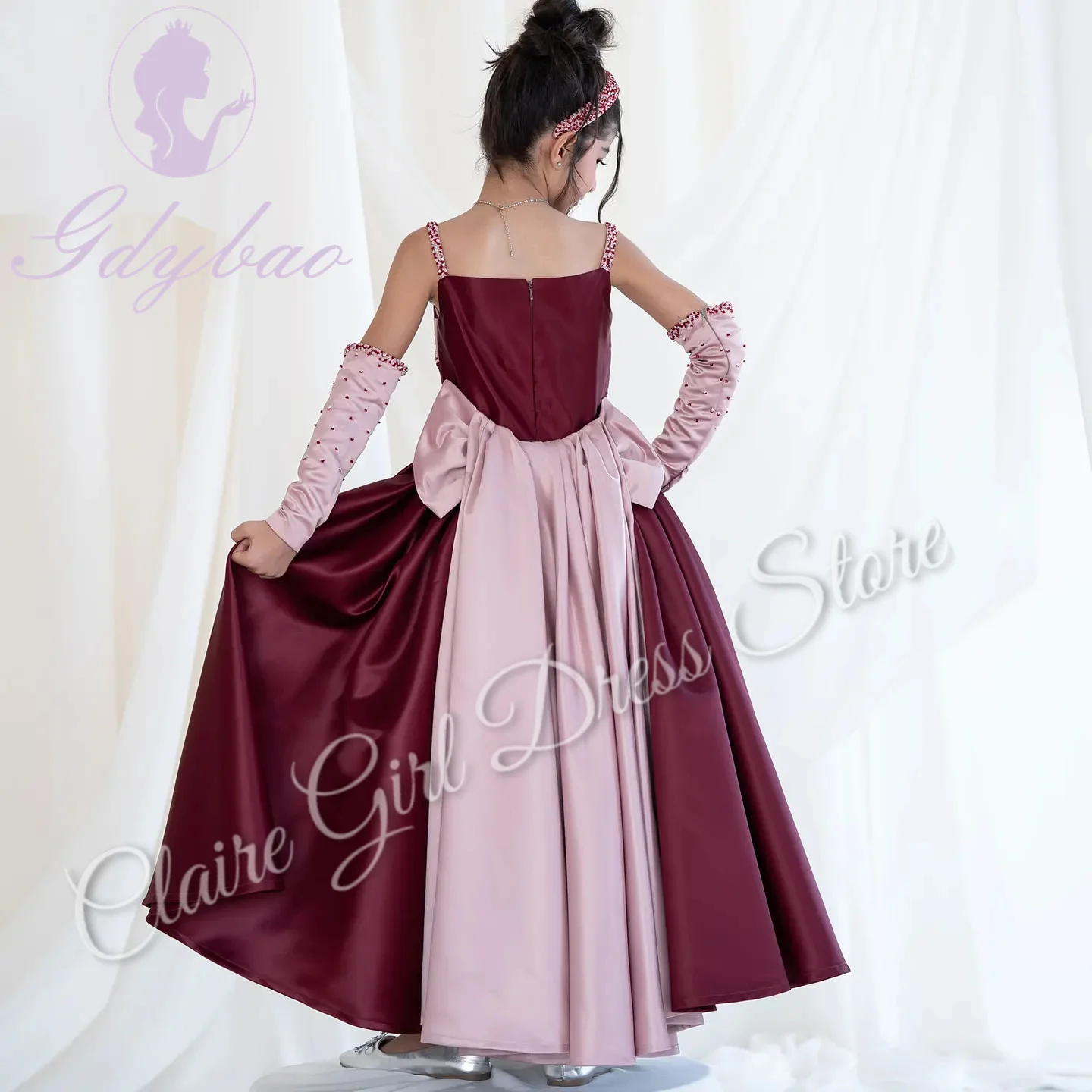 Personalizado princesa vestidos da menina de flor para o casamento cetim tornozelo comprimento elegante crianças festa aniversário primeira comunhão concerto vestido