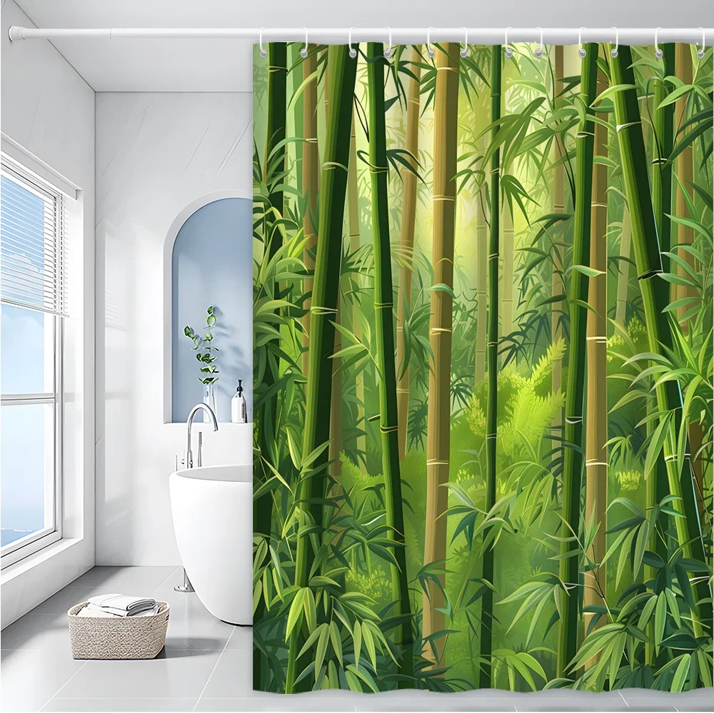 Serene Bamboo Forest Bath Curtain - Lush Greenery & Calming Design, Waterproof Home Decor Adds Zen to Your Bathroom