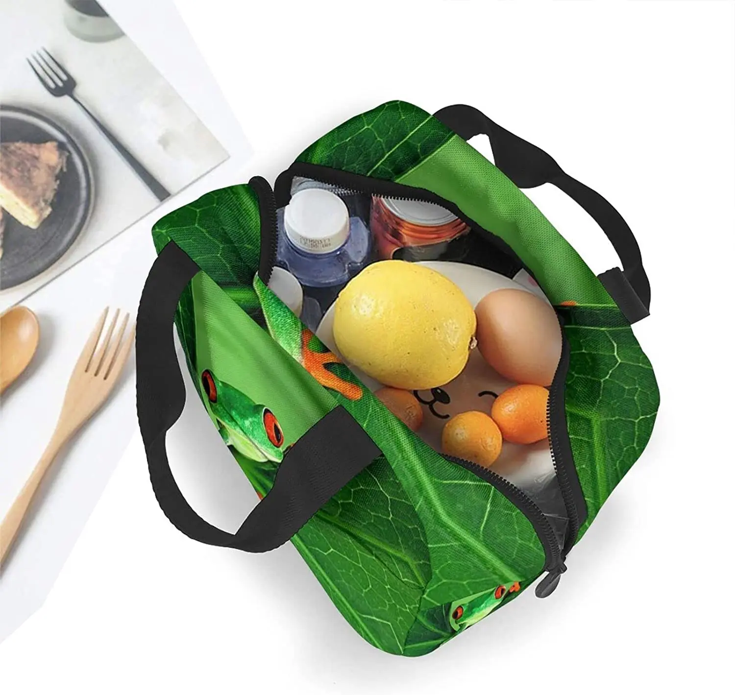 Cute Green Frog Lunch Box Insulated Cooler Lunch Bag for Men Women Girls Boys Teens Lunchbox Tote Small for Work Picnic Office