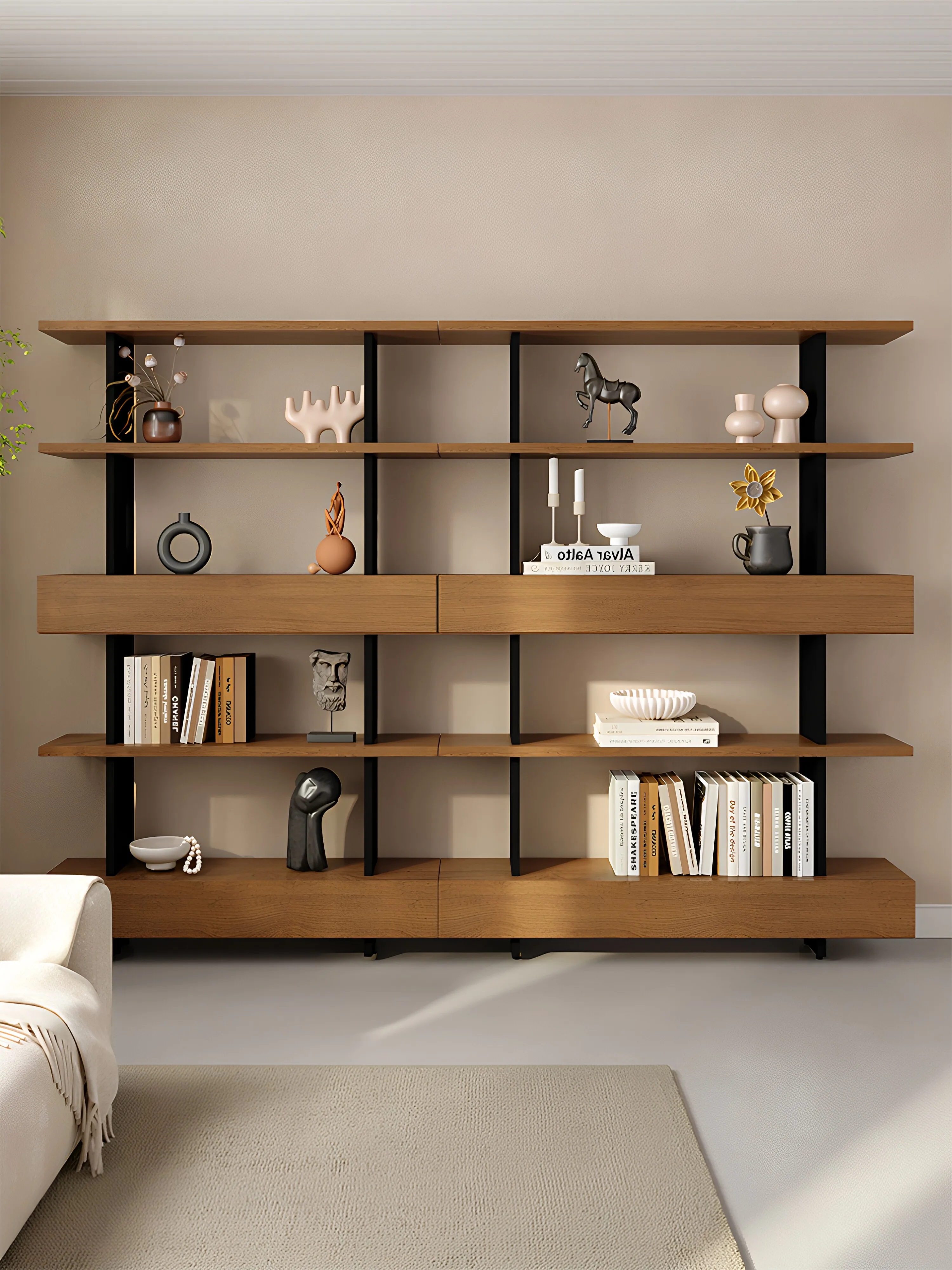 CX Simple Solid Wood File Cabinet Bookshelf Bookcase Integrated Wall Floor Display Shelf