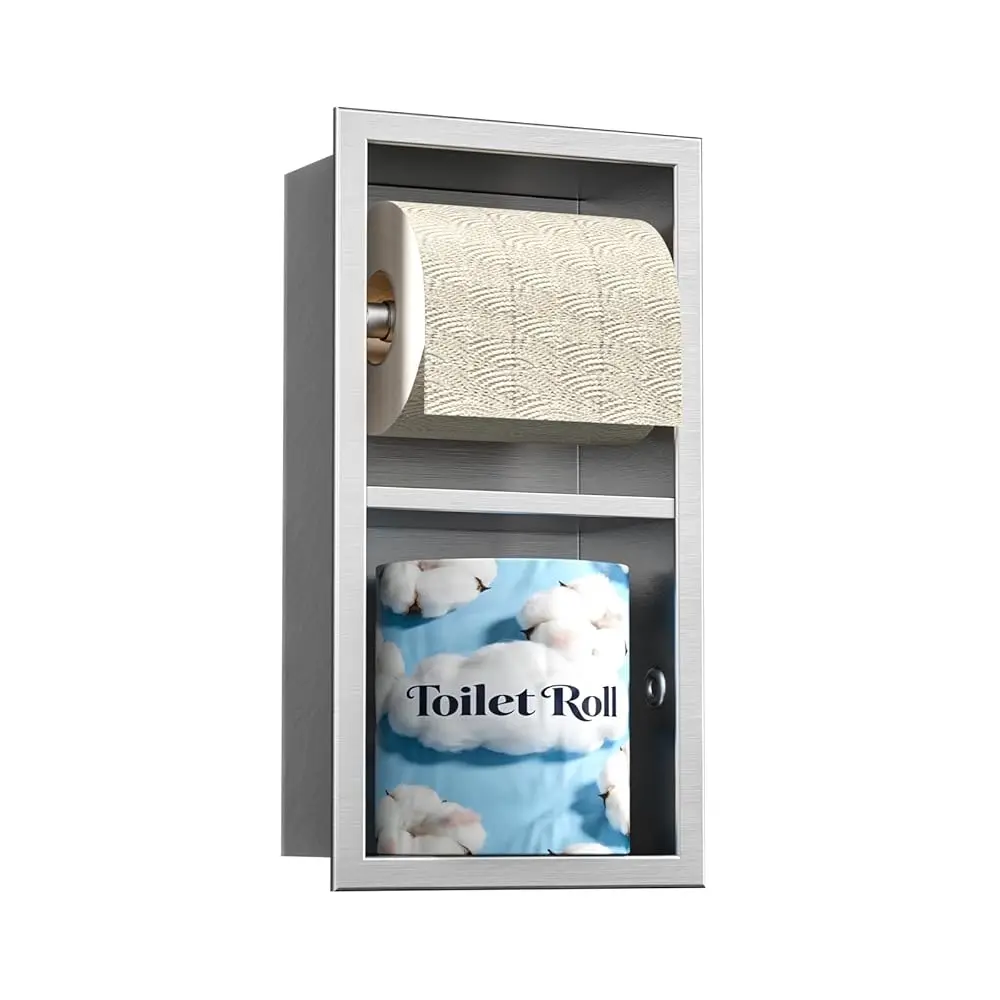 

Free Shipping-Recessed Toilet Paper Holder, Double Roll Toilet Tissue Holder for Bathroom Remodel, in Wall Toilet Paper Niche Mo