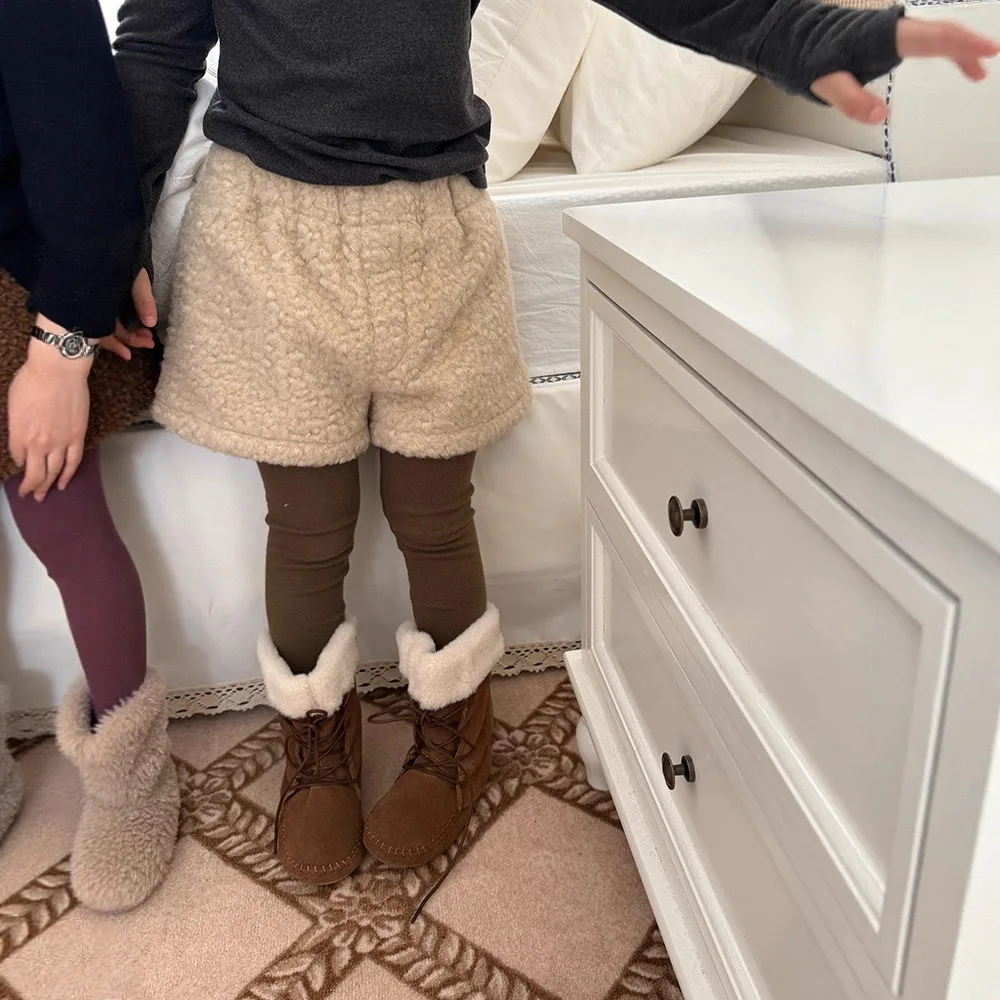 

Children's Solid-color Woolen Shorts 2025 Autumn and Winter New Thickened Shorts for Boys and Girls